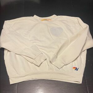 Aviator Nation Cream Sweater with Heart Accent